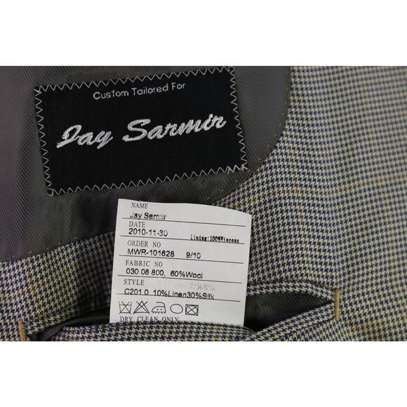 Custom Made Blue Gold Check Linen Wool Silk Marzoni 2-Btn Sportcoat Blazer 46S - Picture 11 of 11